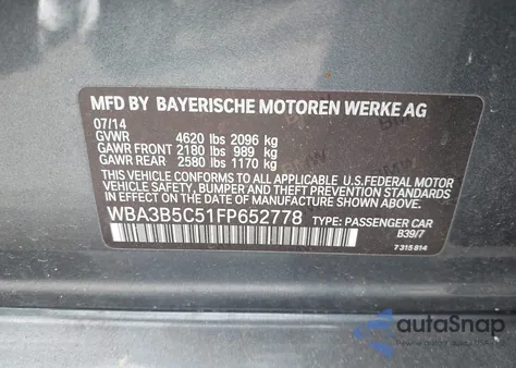 2015 BMW 328I xDrive z USA, uszkodzony, nr VIN WBA3B5C51FP652778